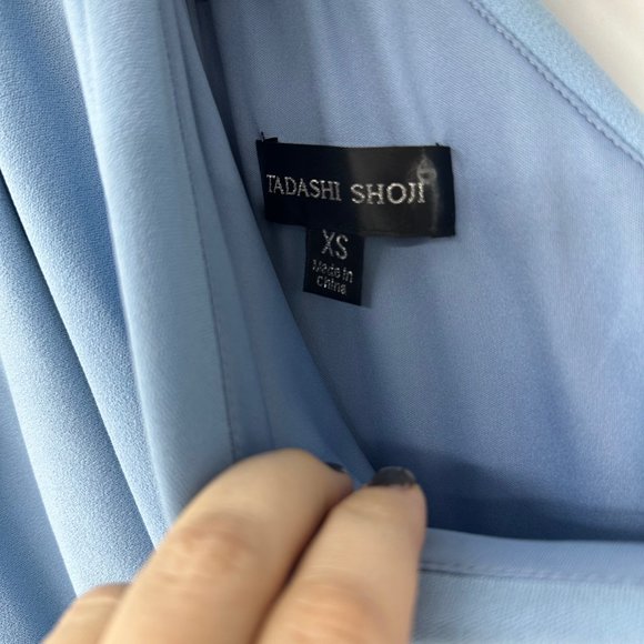 Tadashi Shoji Knotted One Shoulder Evening Gown Powder Blue XS *flaw* NWT - Picture 9 of 14